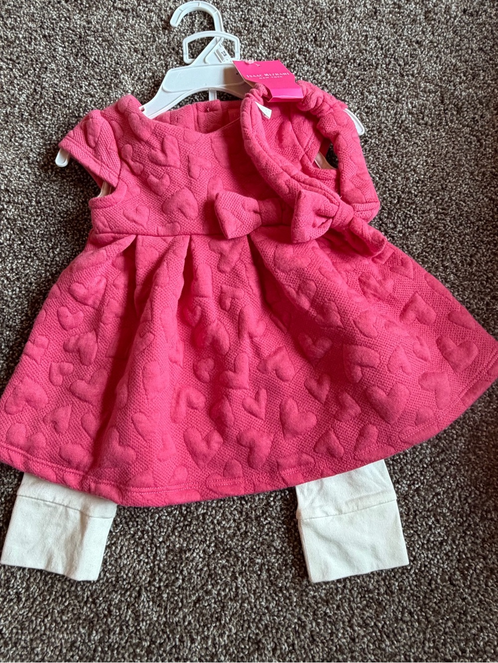 Isaac Mizrahi Hot Pink Textured Heart Dress with Cream Leggings